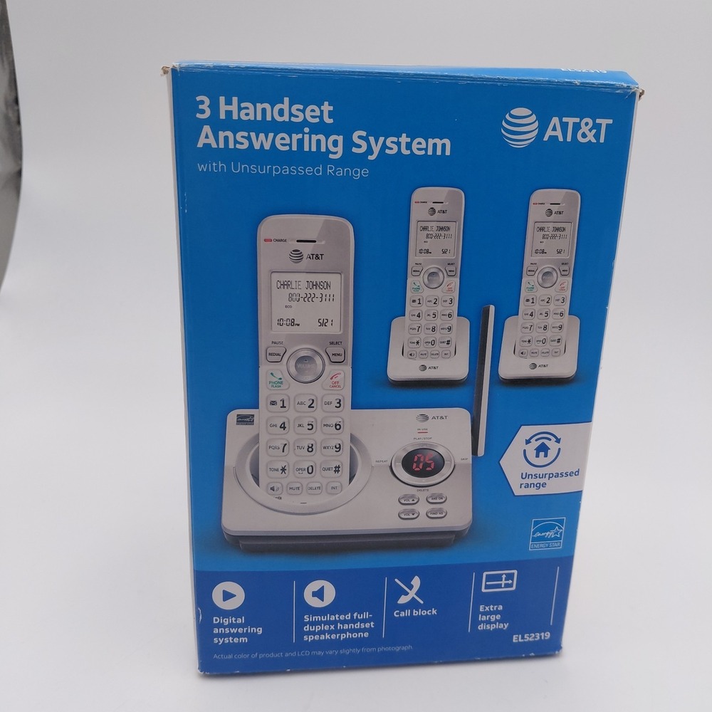 AT&T 3 Handset Cordless Answering System Caller ID Call Block EL52319 White